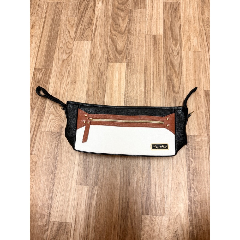 Itzy Ritzy Stroller Caddy Organizer Tri-Tone Vegan Leather Black Brown White